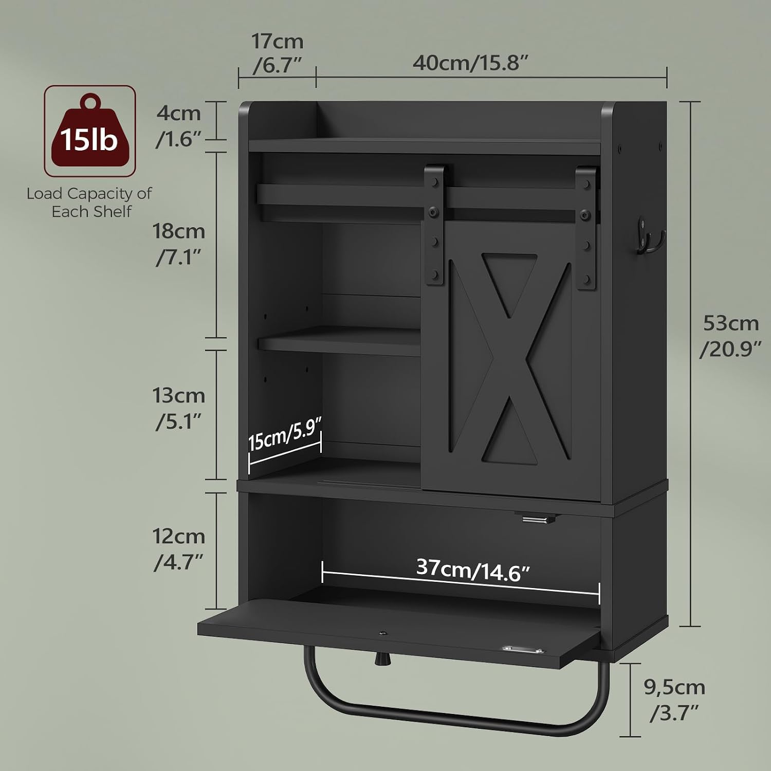 Black Farmhouse Wall Bathroom Cabinet