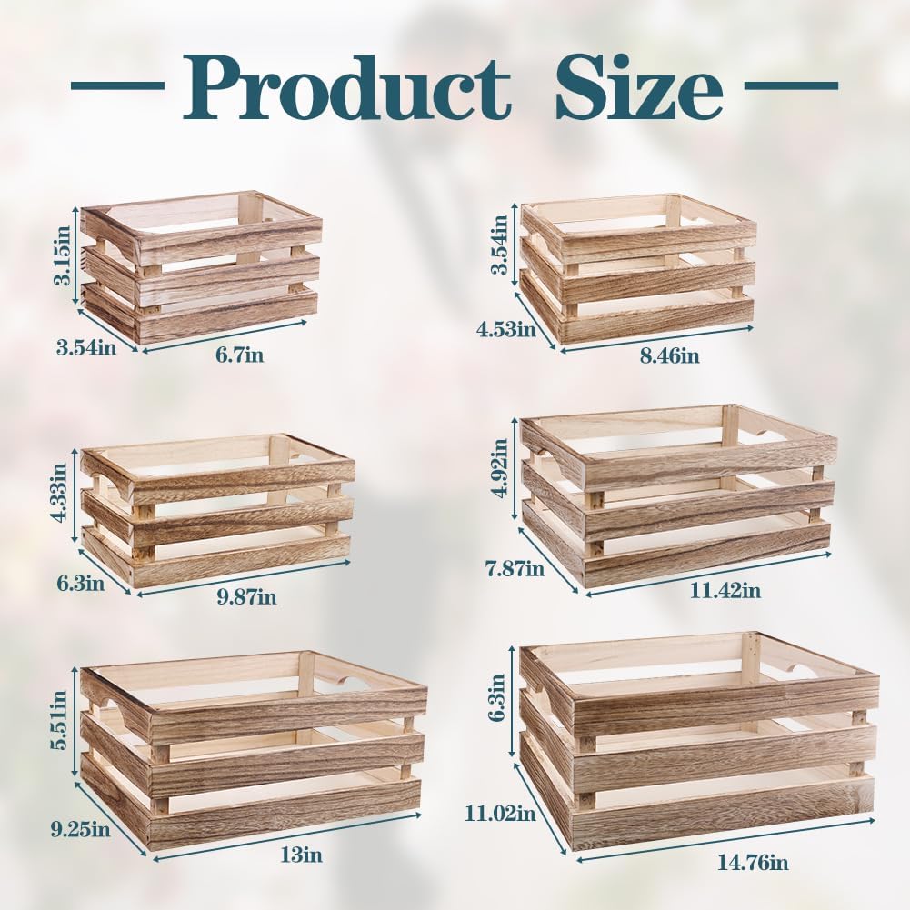 6 Pack Rustic Nesting Wooden Crates