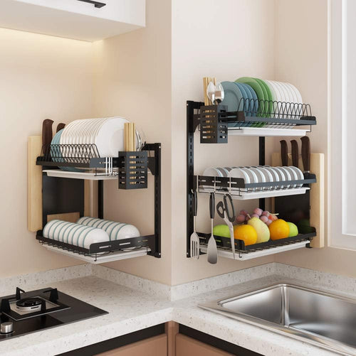3 Tier Black Wall Dish Drying Rack