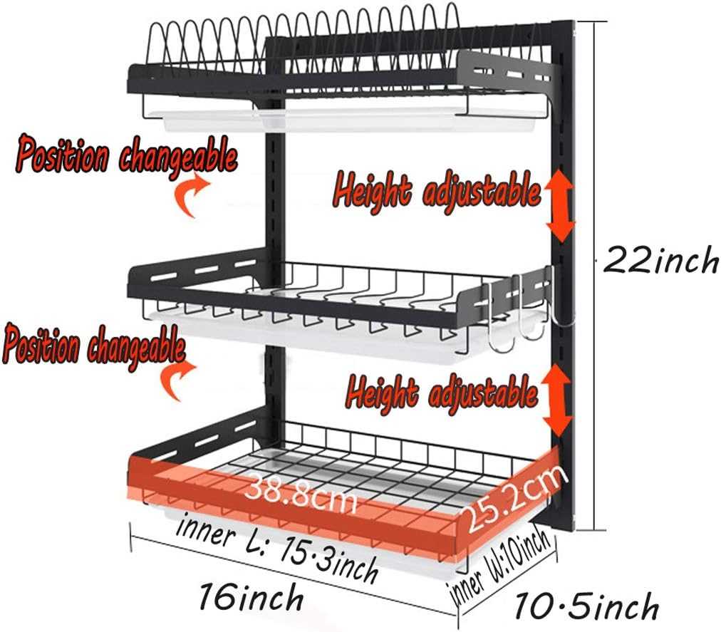 3 Tier Black Wall Dish Drying Rack