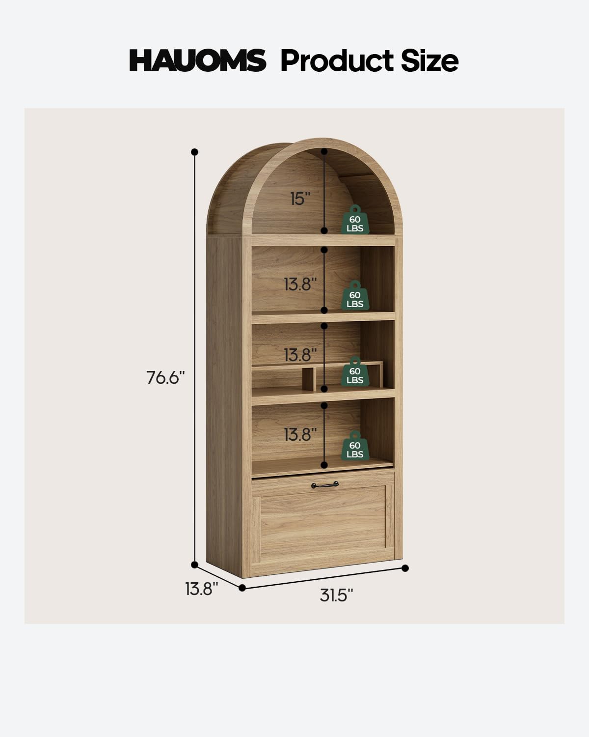 Oak Arched Bookcase with Storage Bench