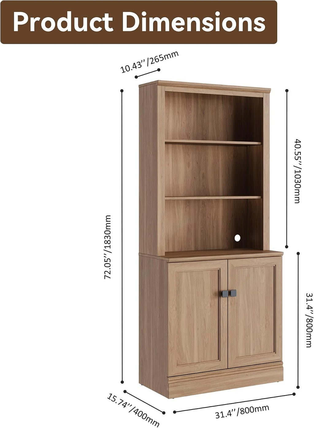 Oak 5-Tier Adjustable Storage Bookcase