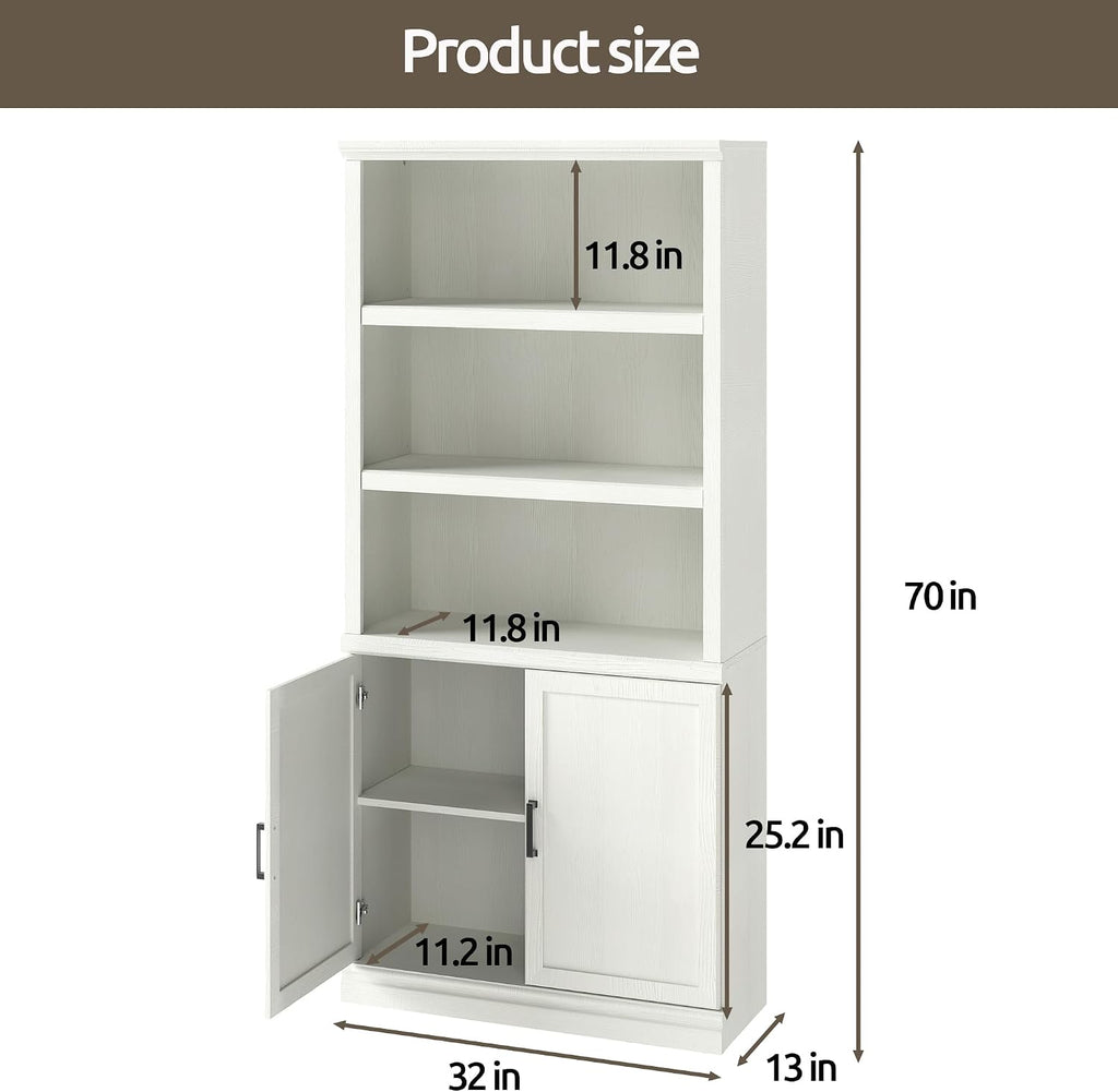 White Adjustable Bookcase with Storage Doors