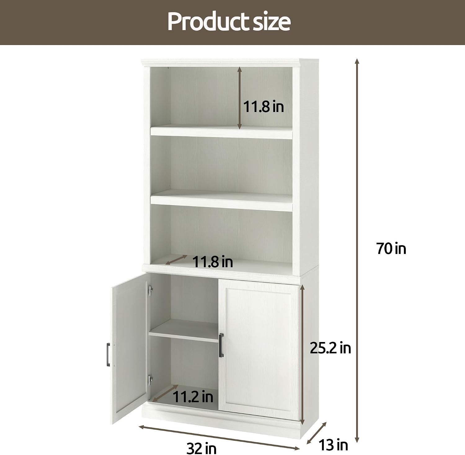 White Adjustable Bookcase with Storage Doors