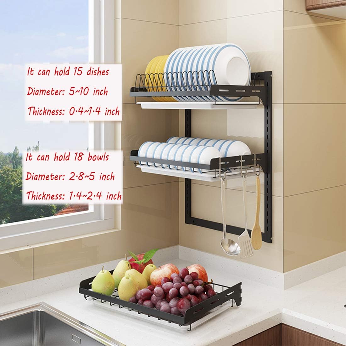 3 Tier Black Wall Dish Drying Rack