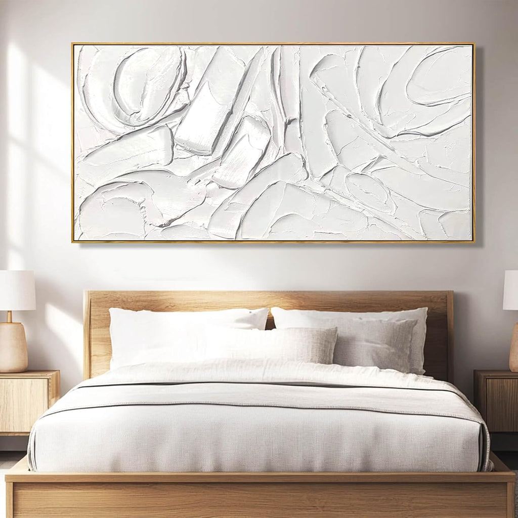White Hand Painted Abstract Wall Art 29x58 Inch