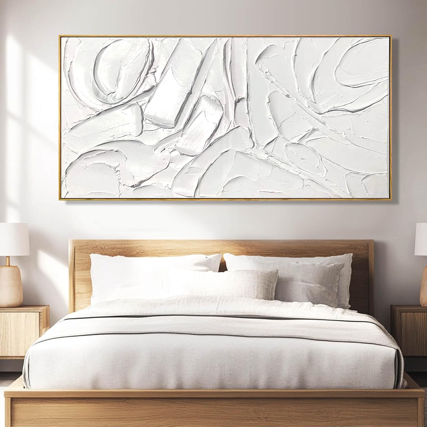 White Hand Painted Abstract Wall Art 29x58 Inch