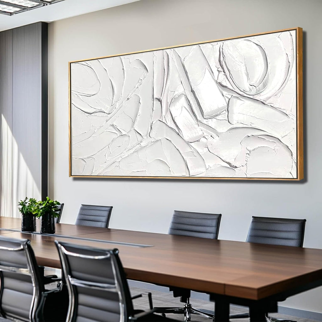 White Hand Painted Abstract Wall Art 29x58 Inch