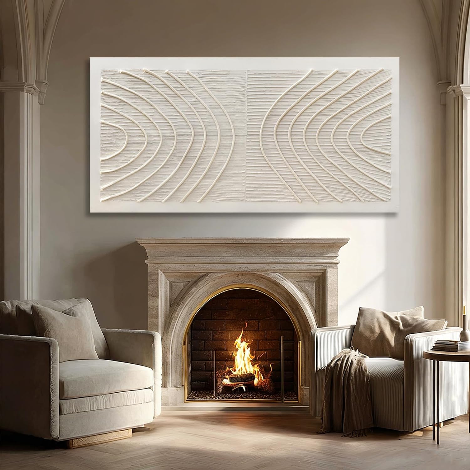 Grey Textured Curved Abstract Canvas Wall Art 29x58 Inch