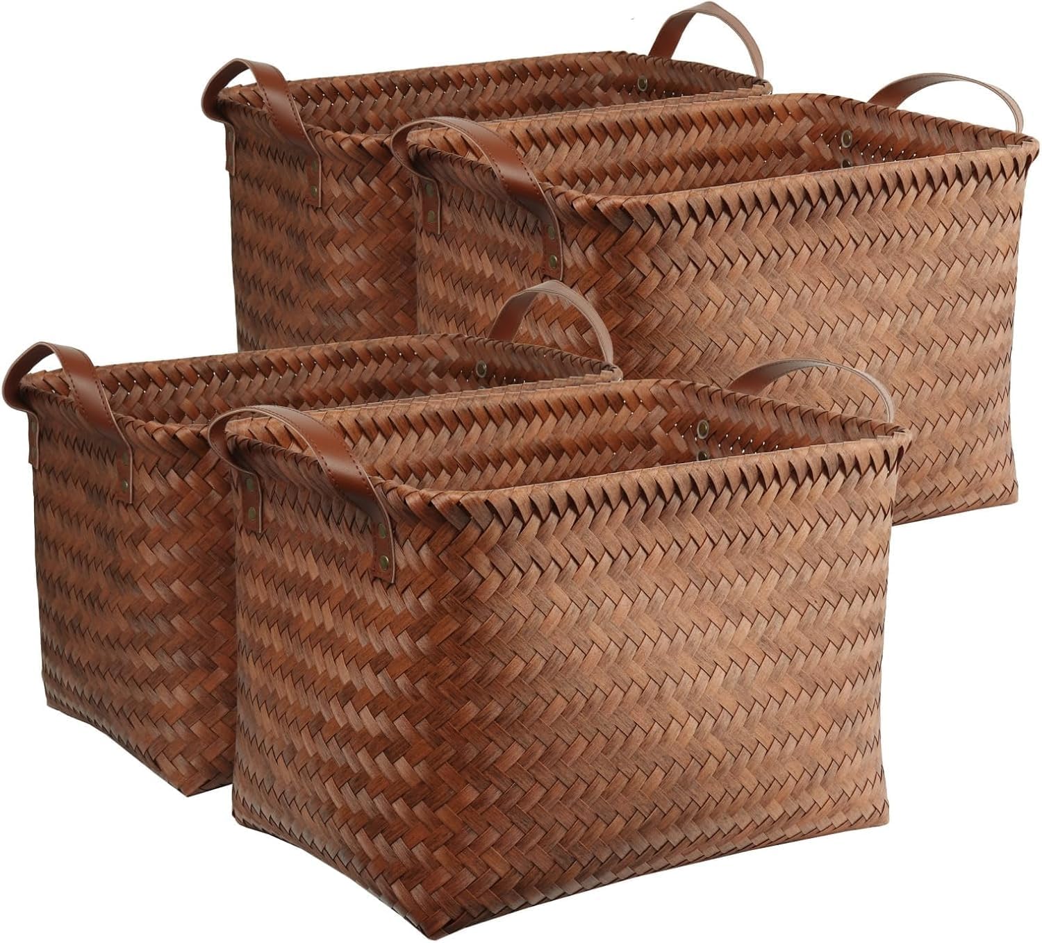4 Pack Large Brown Wicker Laundry Storage Baskets