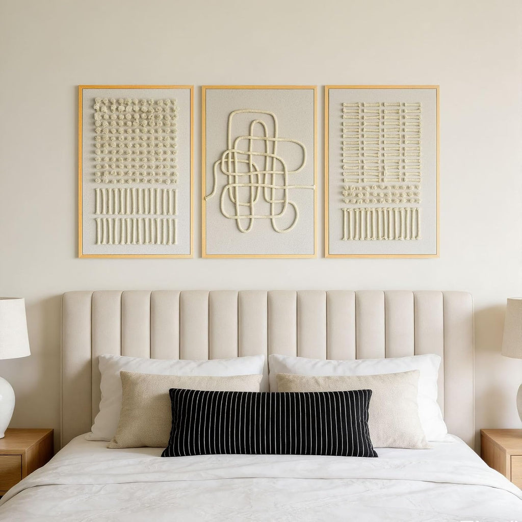 3Pcs Neutral 3D Textured Abstract Framed Wall Art 16x24 In