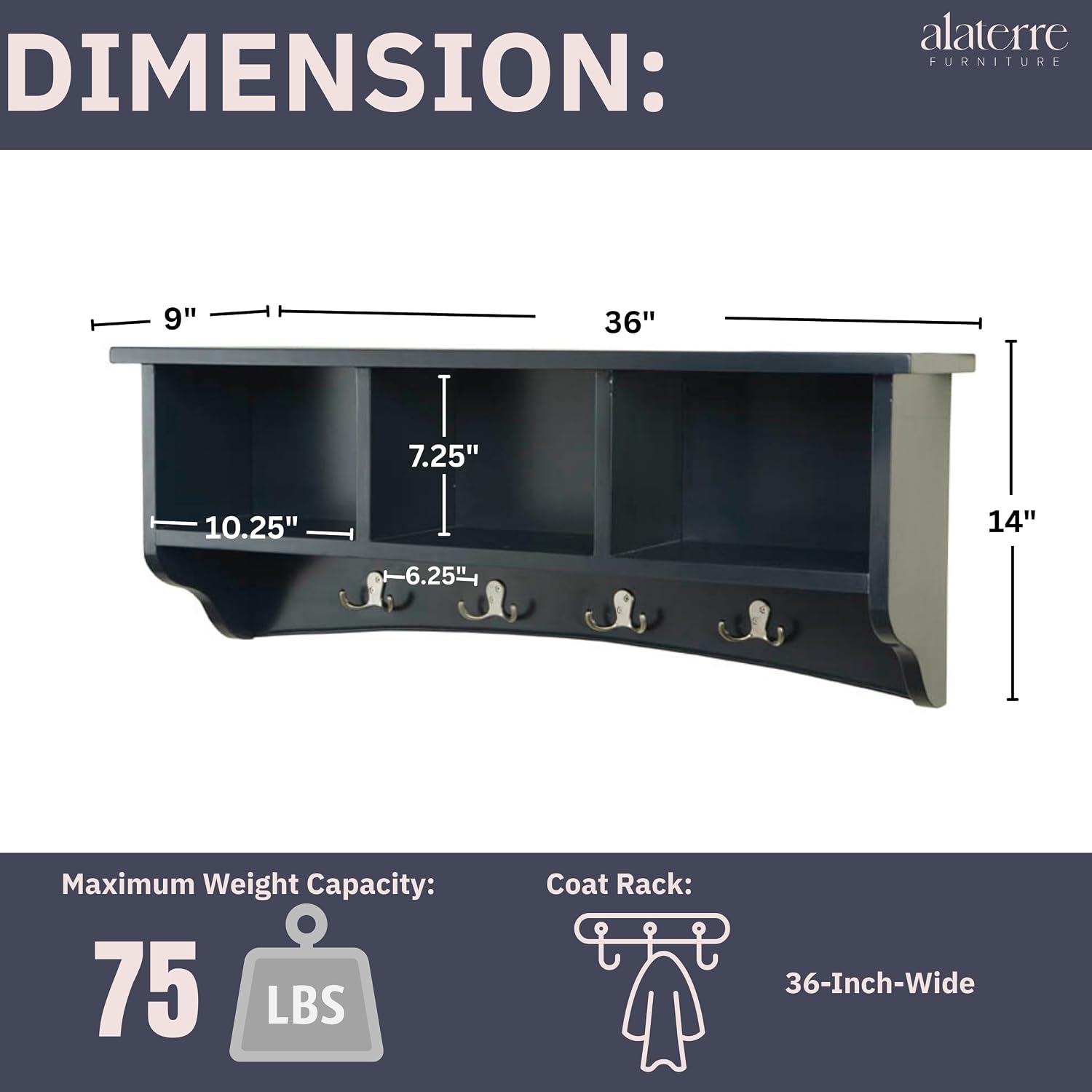 Gray Shaker Wall Coat Rack Cubby