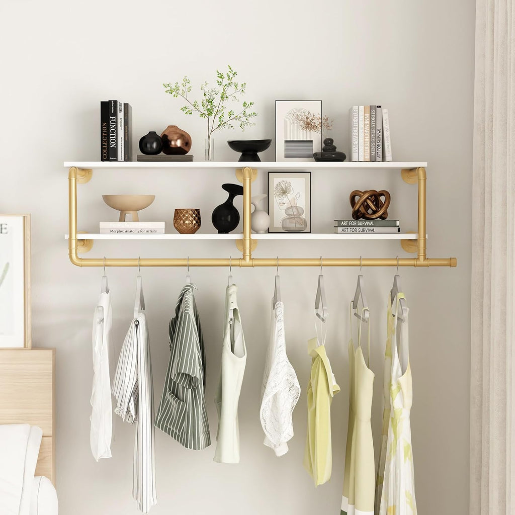 Gold Industrial Pipe Wall Clothes Rack