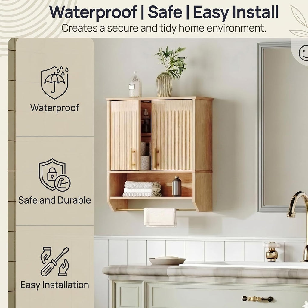 Natural Fluted Narrow Bathroom Cabinet