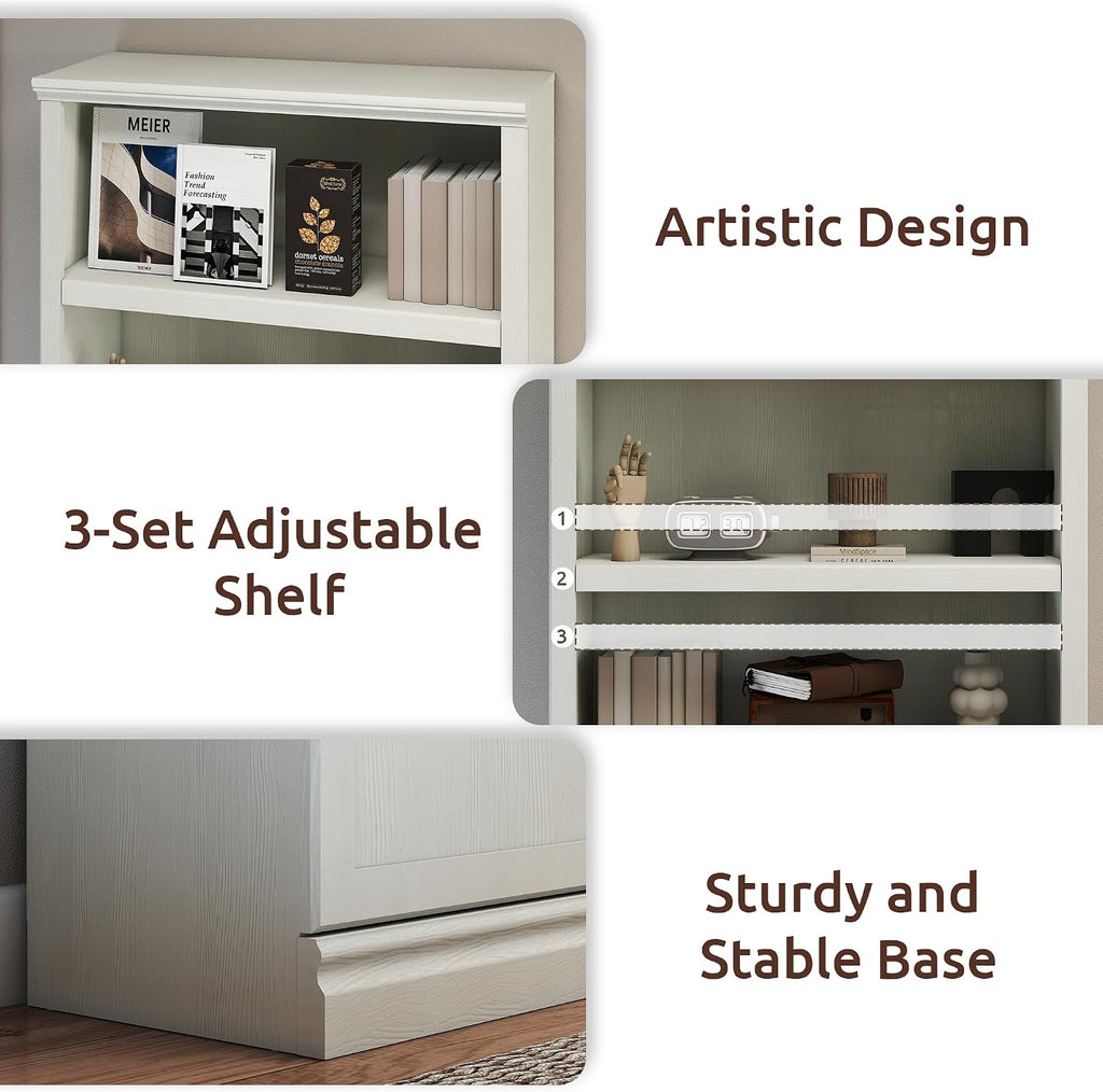 White Adjustable Bookcase with Storage Doors