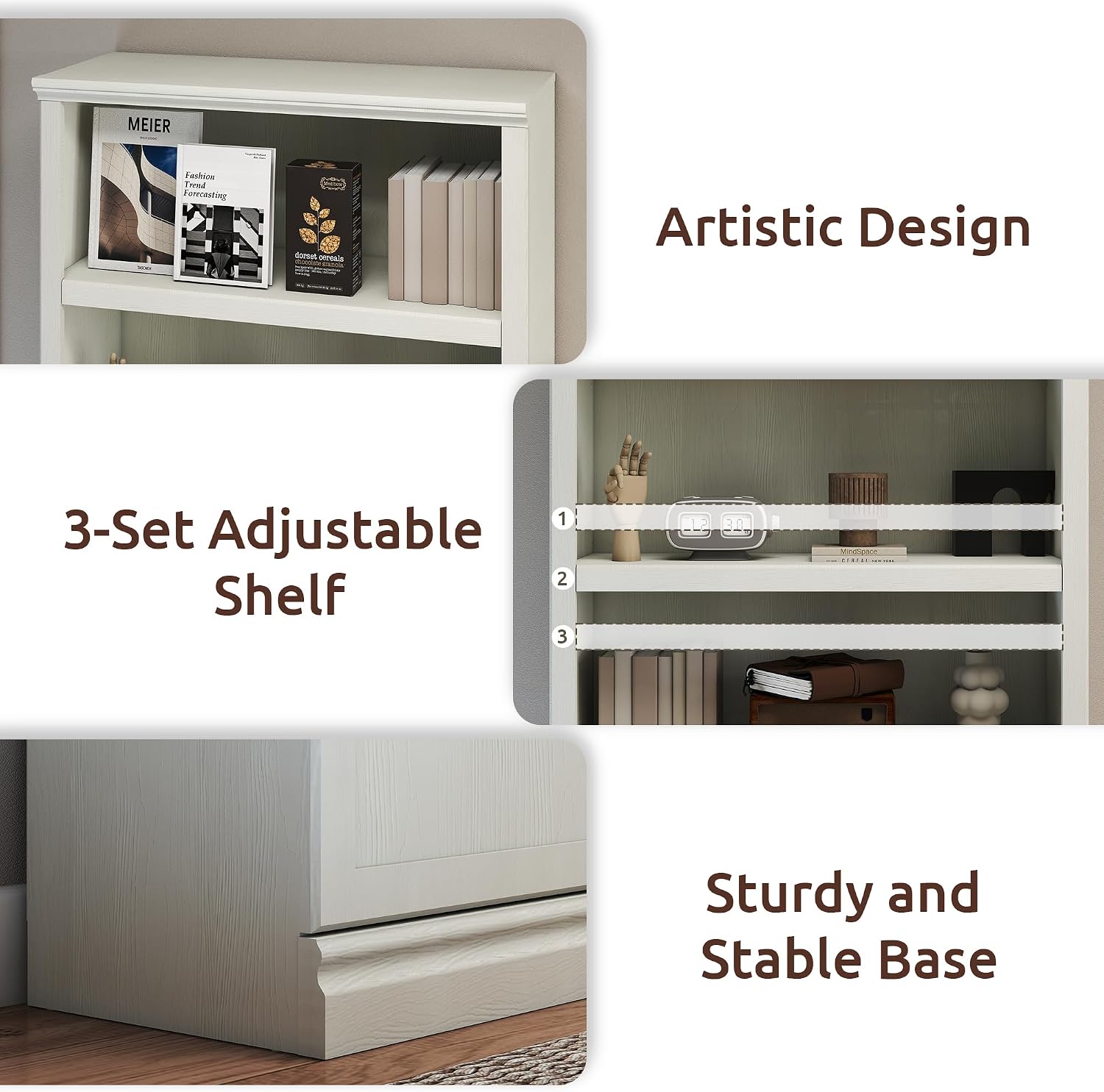 White Adjustable Bookcase with Storage Doors