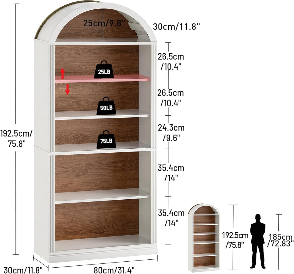 Walnut White Farmhouse Arched Bookcase