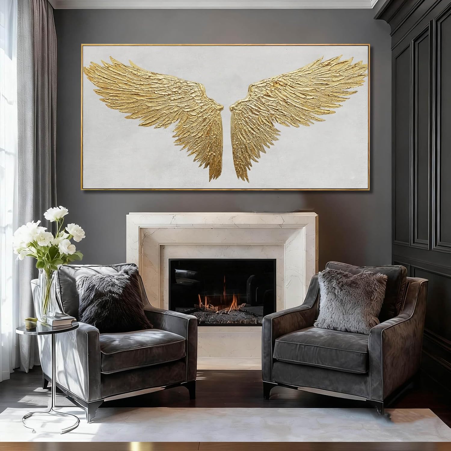 White Gold Textured Abstract Framed Wall Art 29x58 Inch