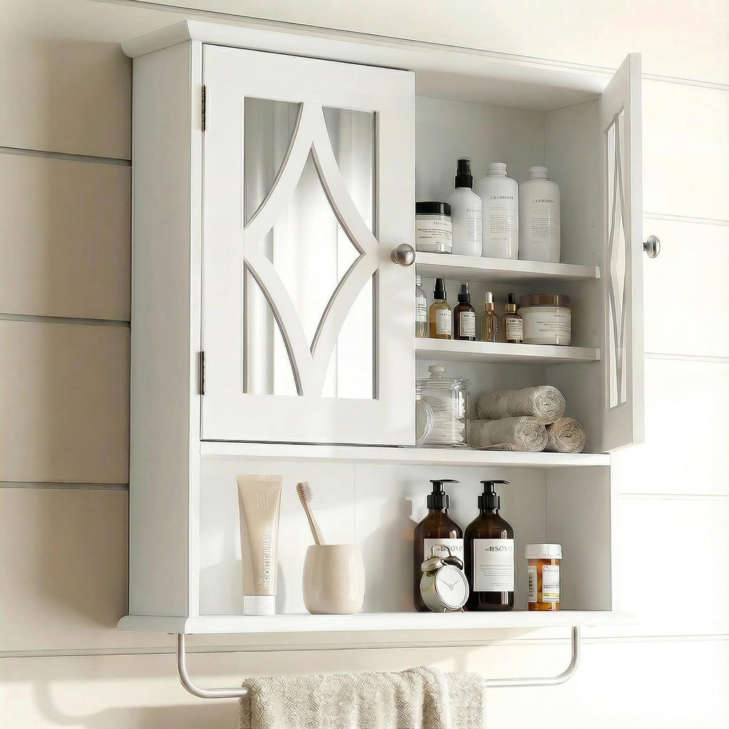 White Mirror Bathroom Wall Cabinet