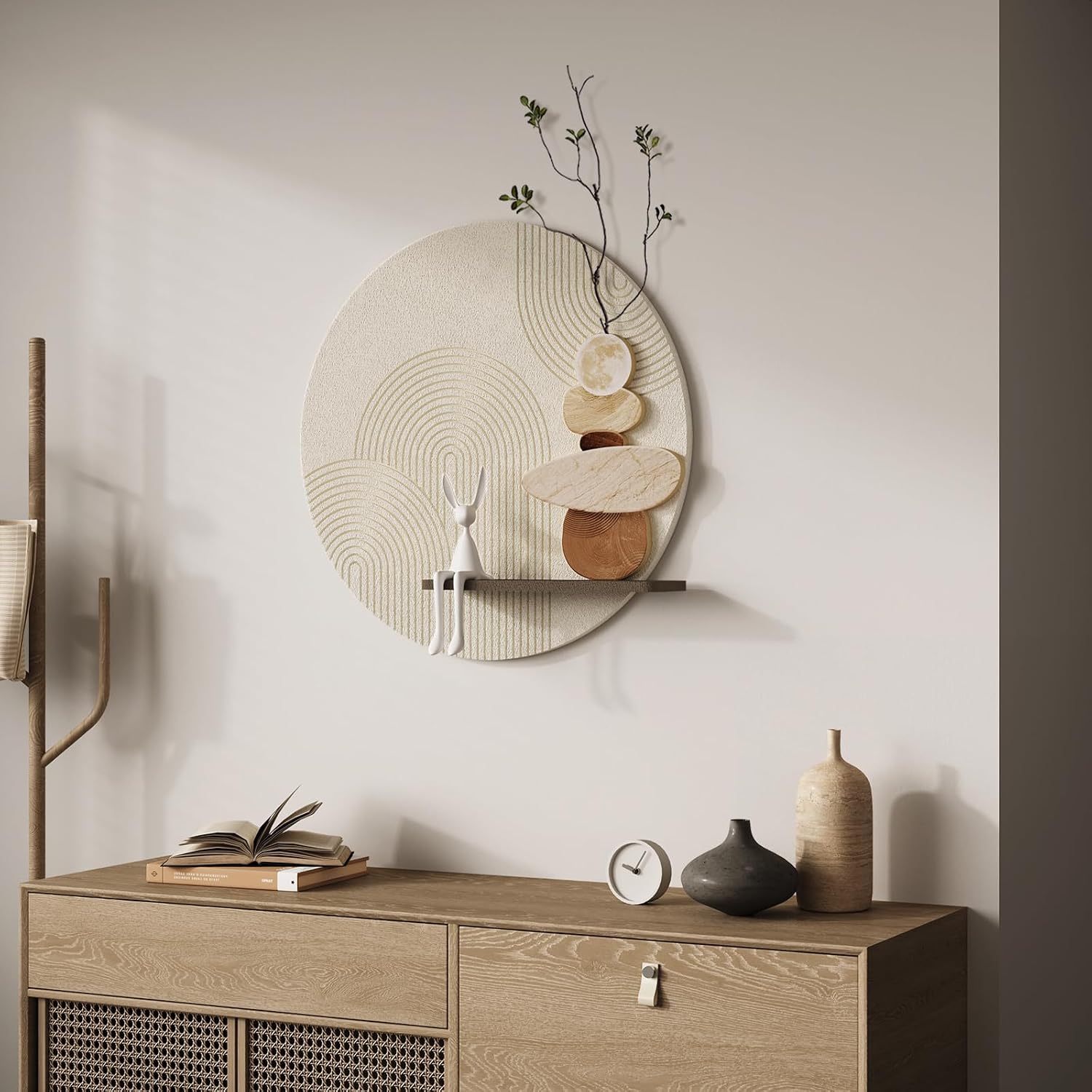 Neutral 3D Textured Wall Art with Shelf