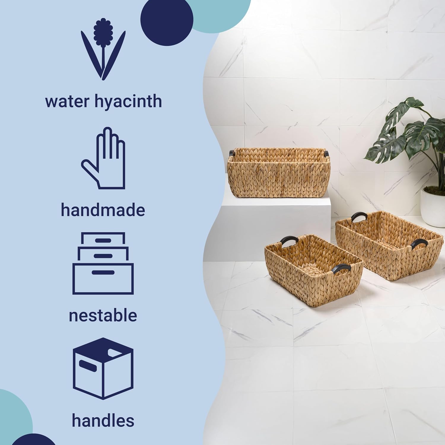 3 Pack Natural Water Hyacinth Nesting Baskets