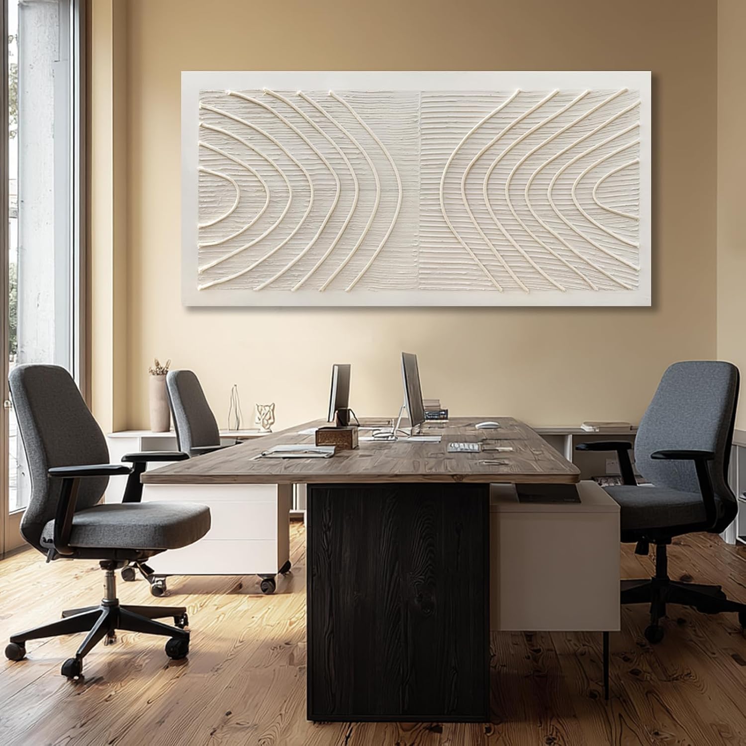 Grey Textured Curved Abstract Canvas Wall Art 29x58 Inch