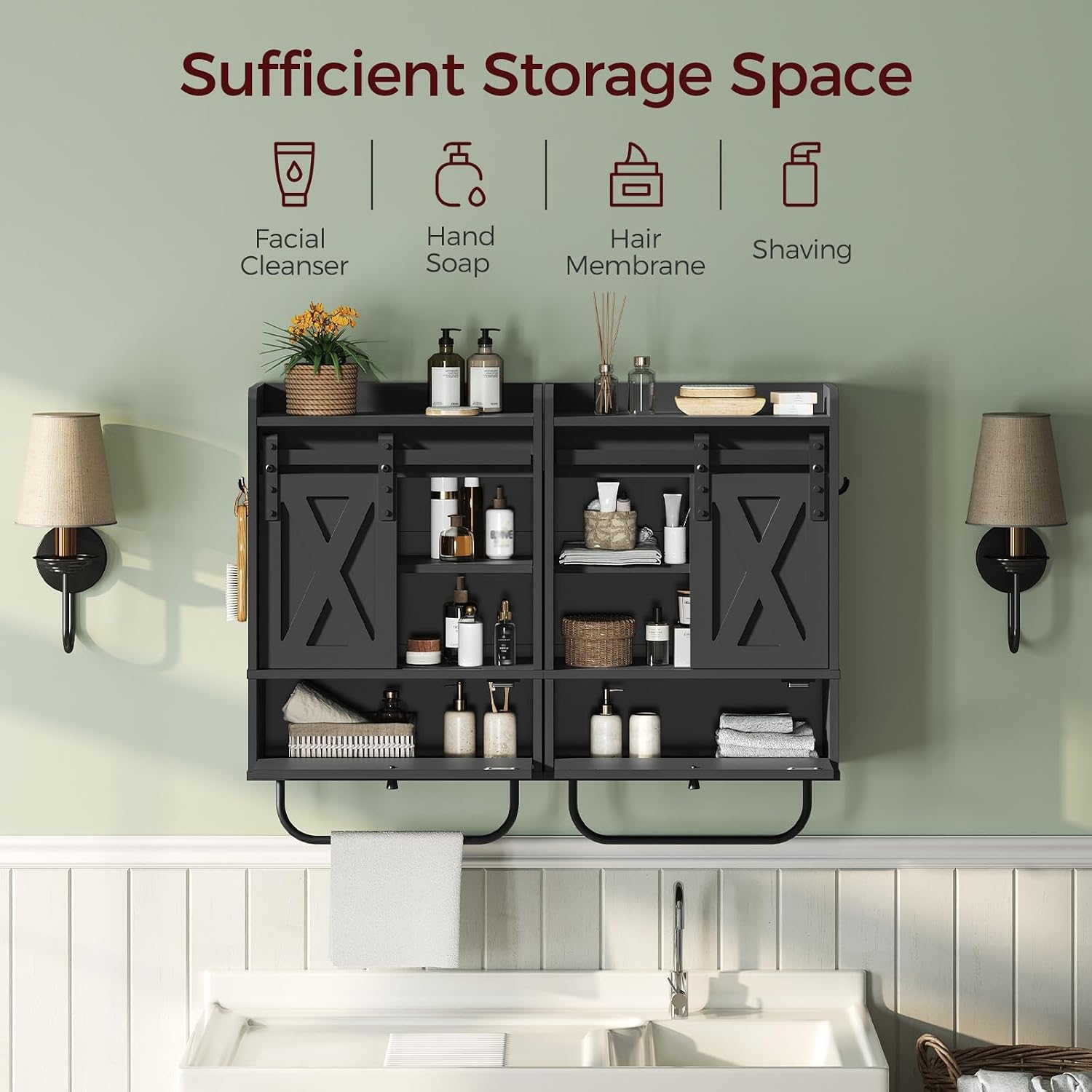 Black Farmhouse Wall Bathroom Cabinet