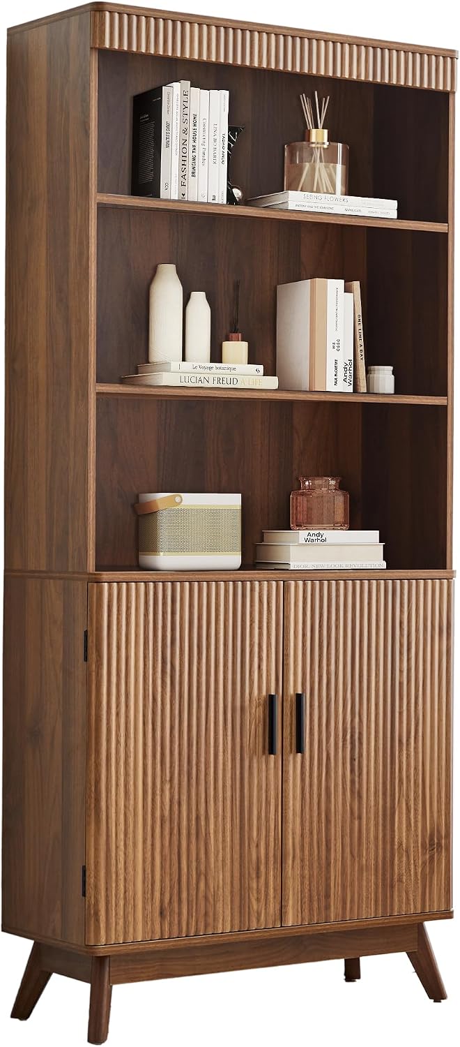 Fluted Walnut Arched Storage Bookcase