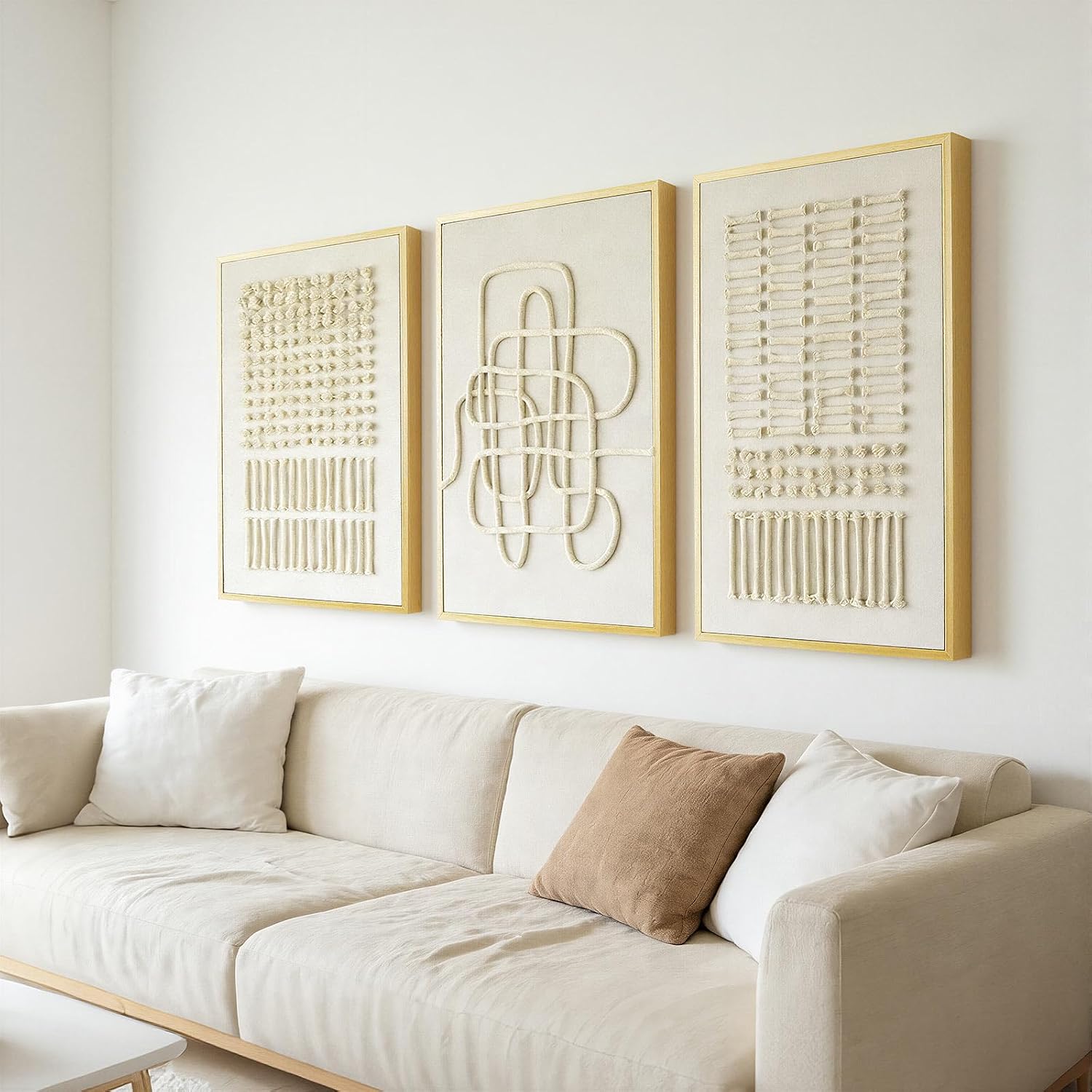 3Pcs Neutral 3D Textured Abstract Framed Wall Art 16x24 In