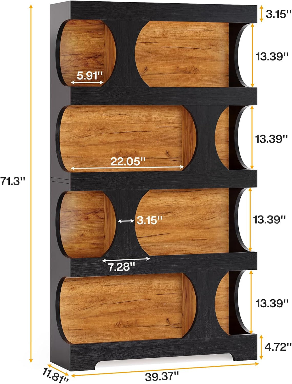 S-Shaped 4-Tier Wood Display Bookcase