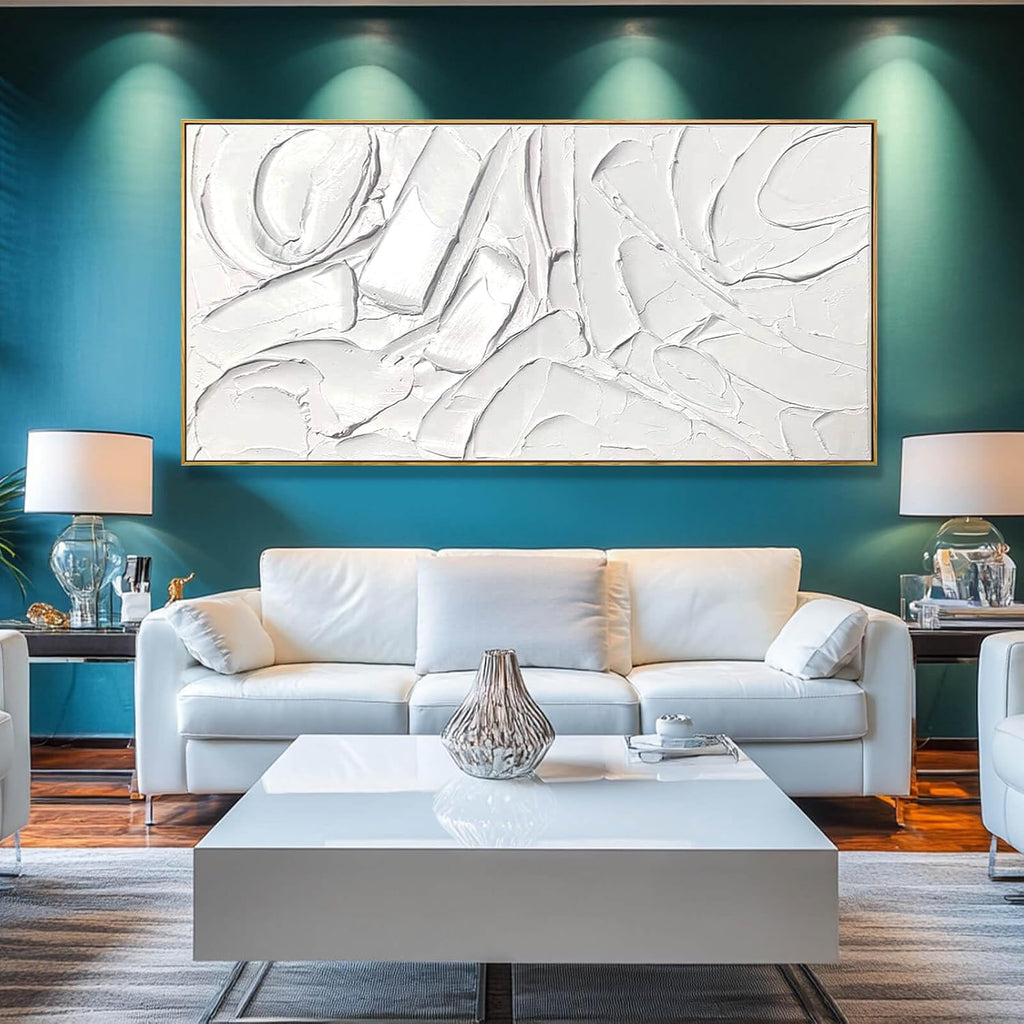 White Hand Painted Abstract Wall Art 29x58 Inch