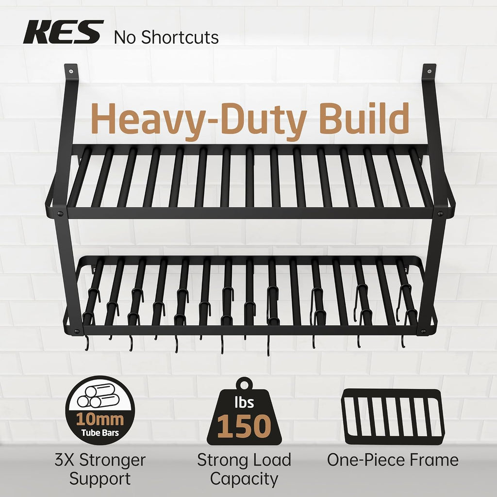 34" Matte Black Wall Pot Rack KUR528S88-BK