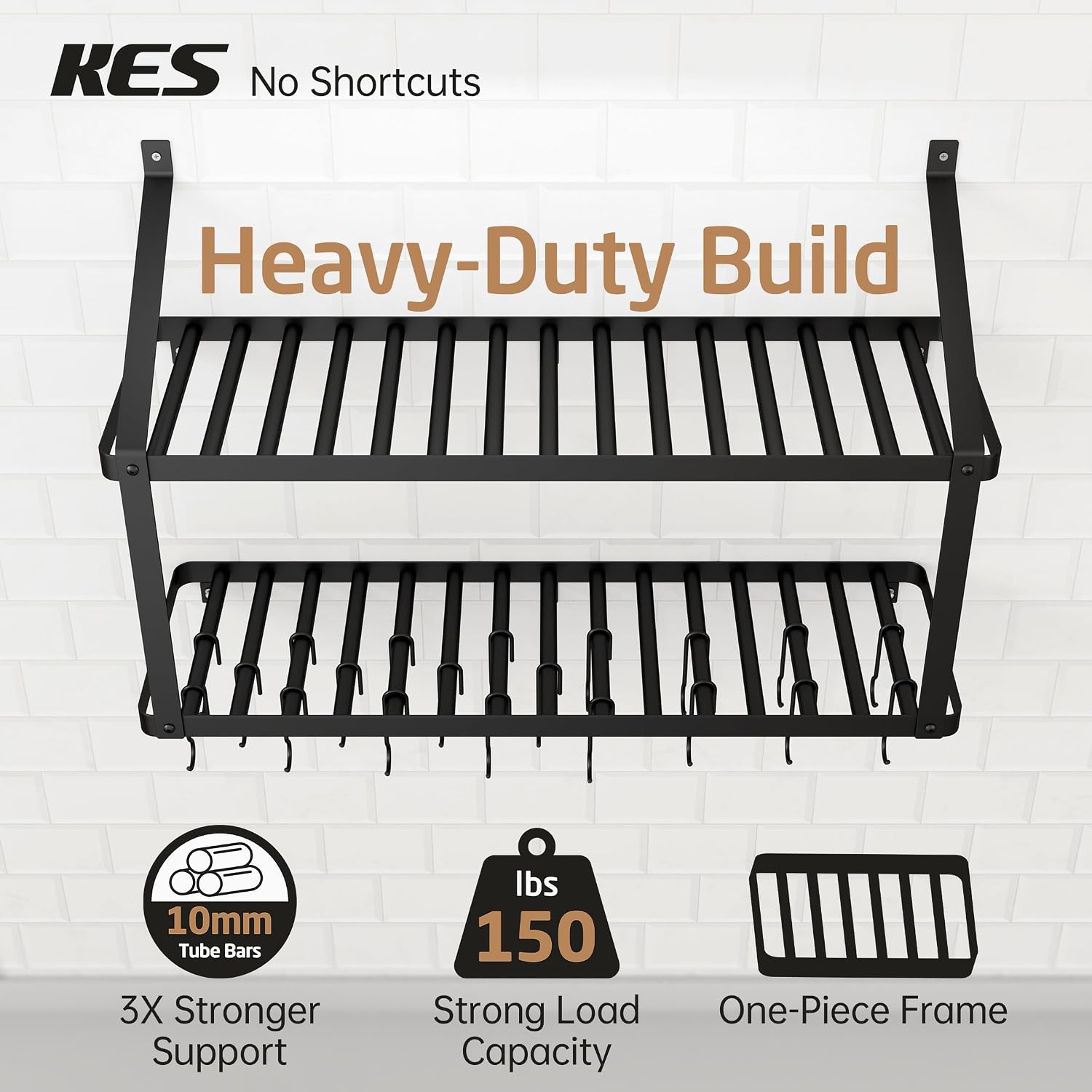 34" Matte Black Wall Pot Rack KUR528S88-BK