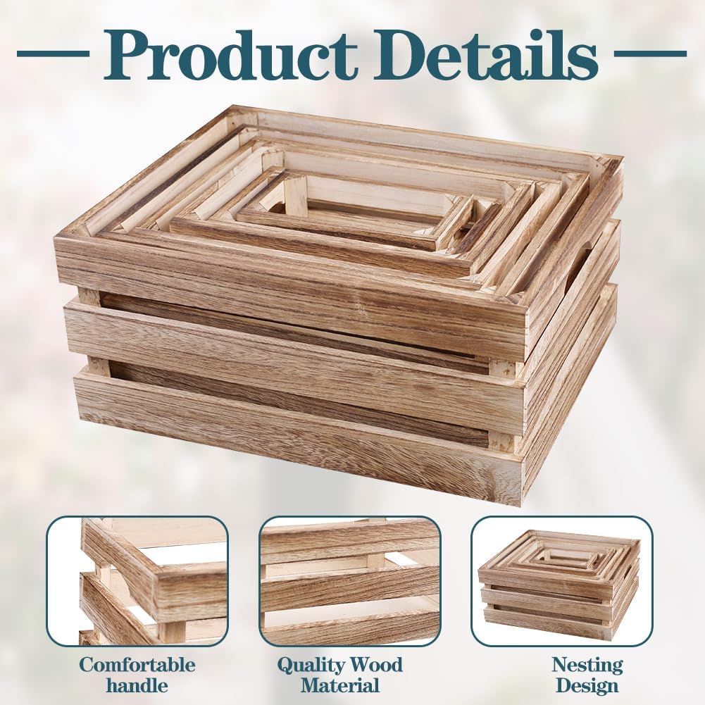 6 Pack Rustic Nesting Wooden Crates