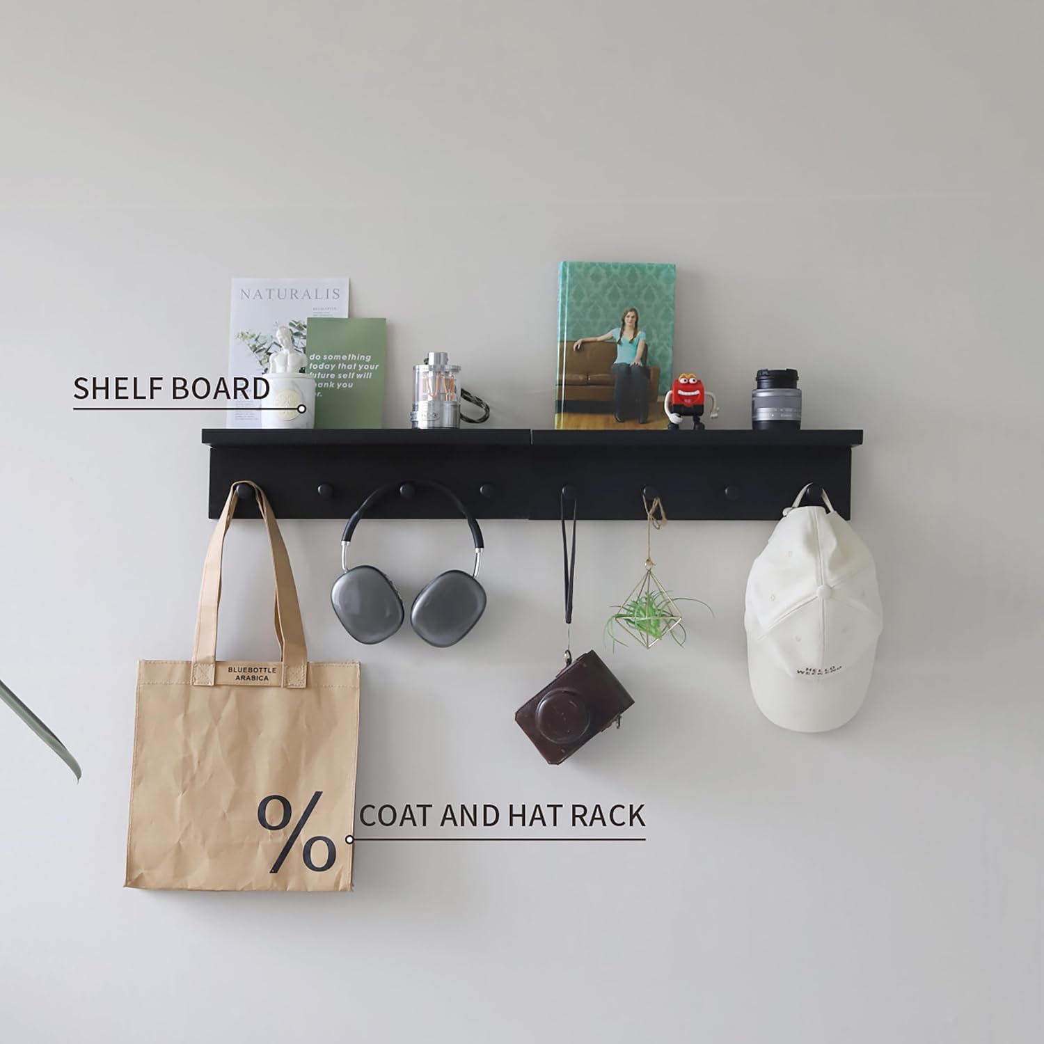 Black Wall Mount Wooden Coat Hook Rack A-2