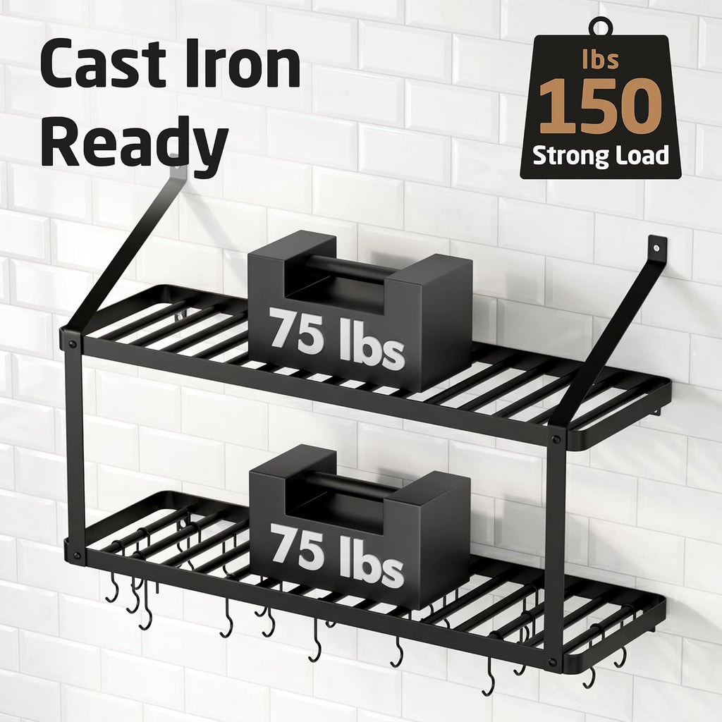 34" Matte Black Wall Pot Rack KUR528S88-BK