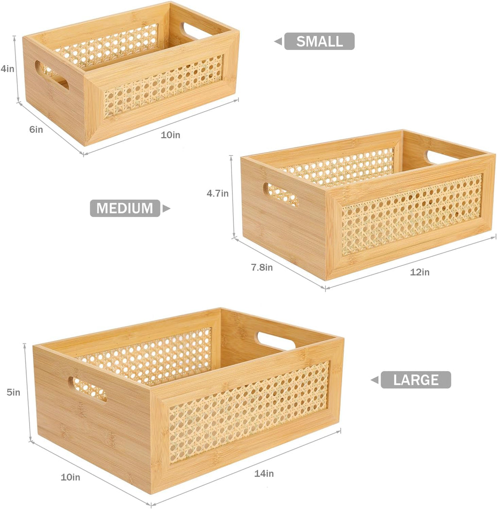 3 Pack Rattan Bamboo Nesting Baskets