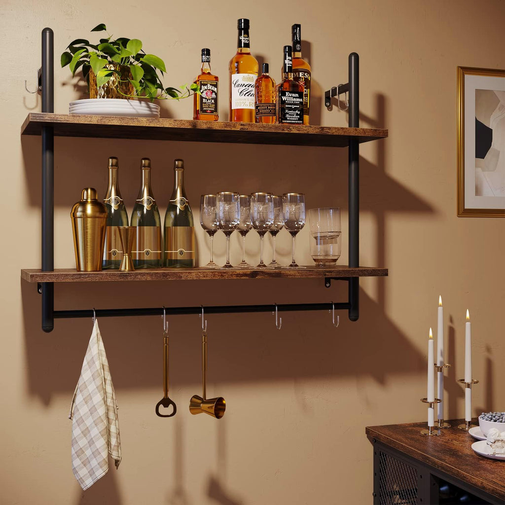 31" Rustic Brown Industrial Pipe Wall Shelf
