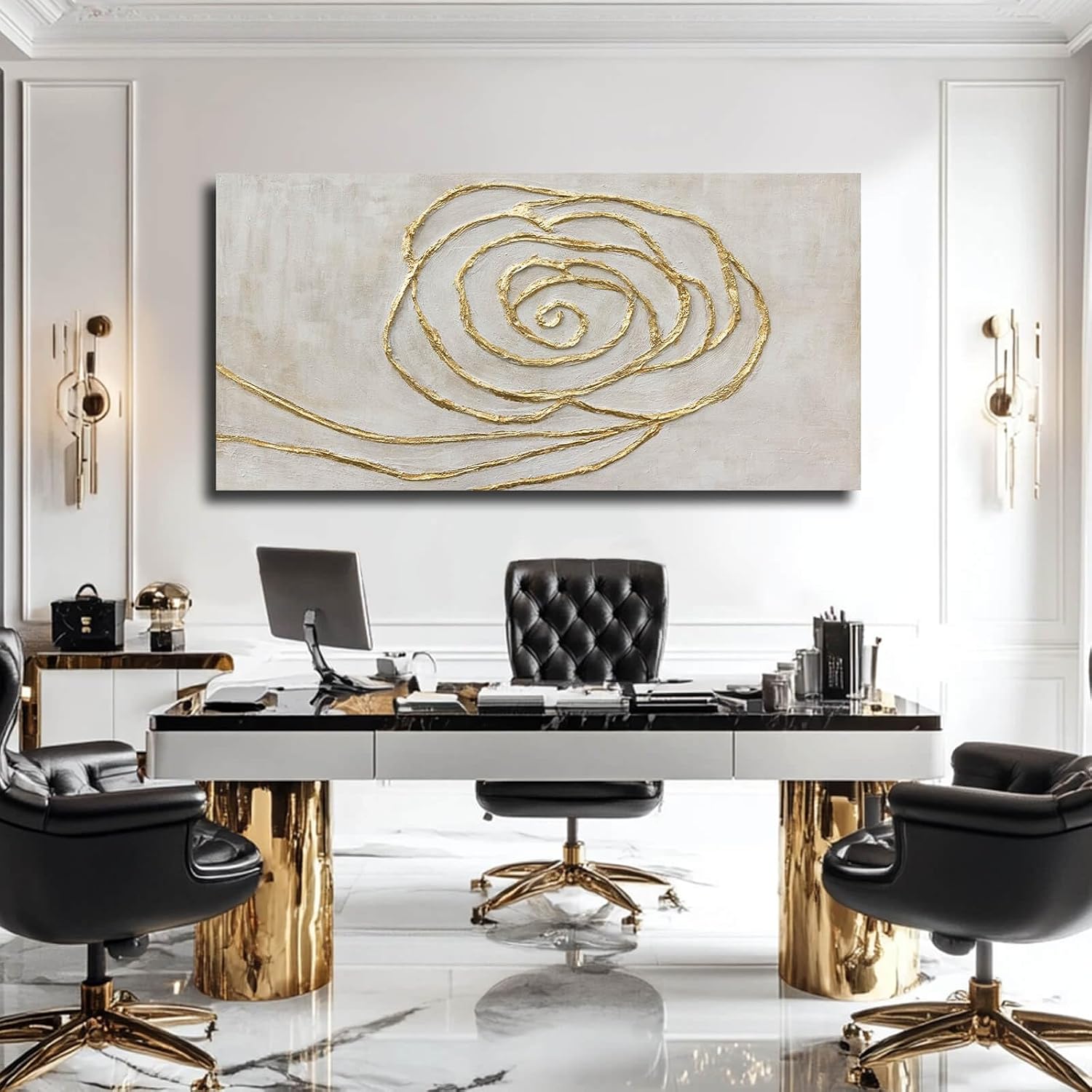 Beige Gold Textured Line Wall Art 24"x48"