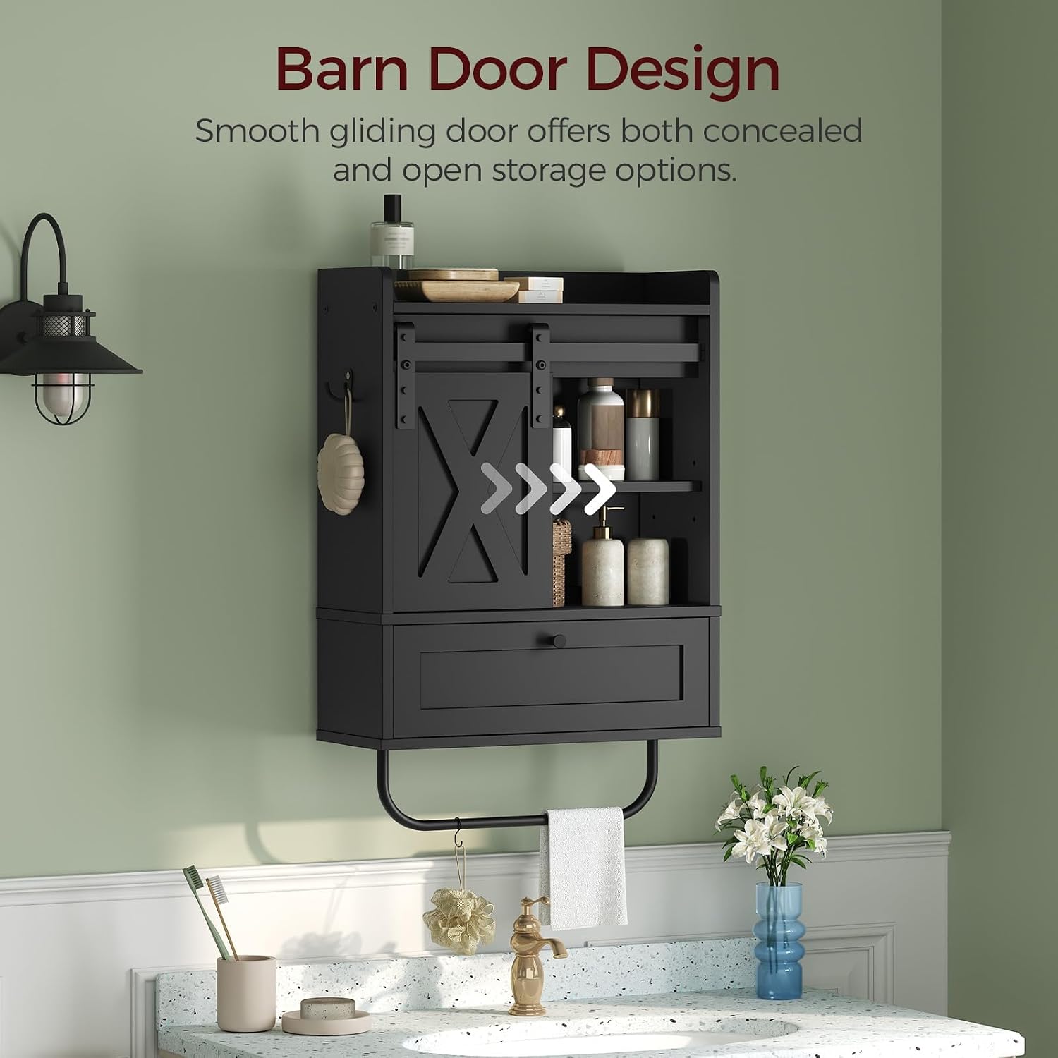 Black Farmhouse Wall Bathroom Cabinet