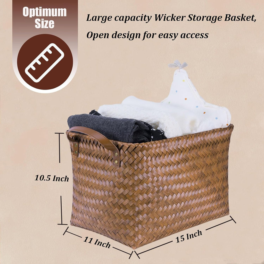 4 Pack Large Brown Wicker Laundry Storage Baskets