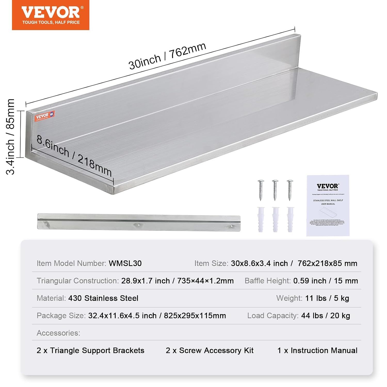 2 Pack Stainless Steel Wall Shelves