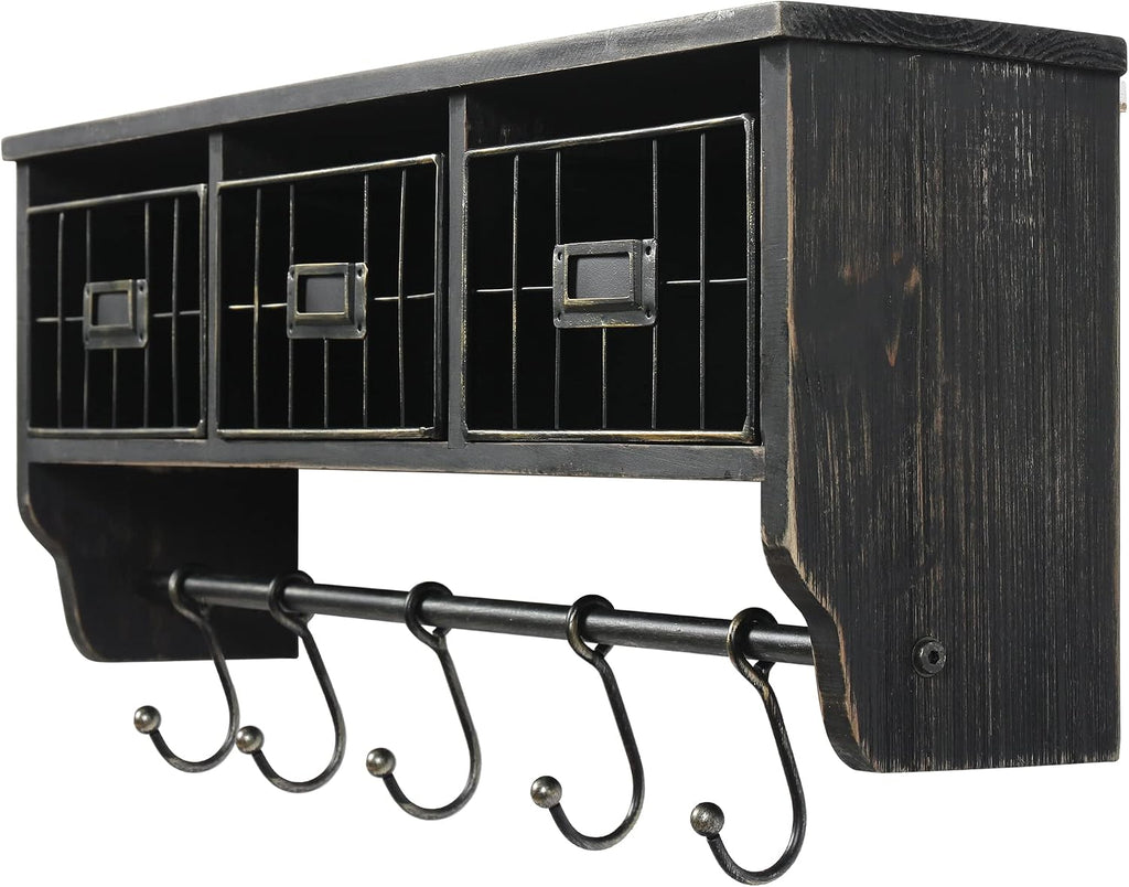Rustic Blackwash Wood Wall Coat Shelf 24"