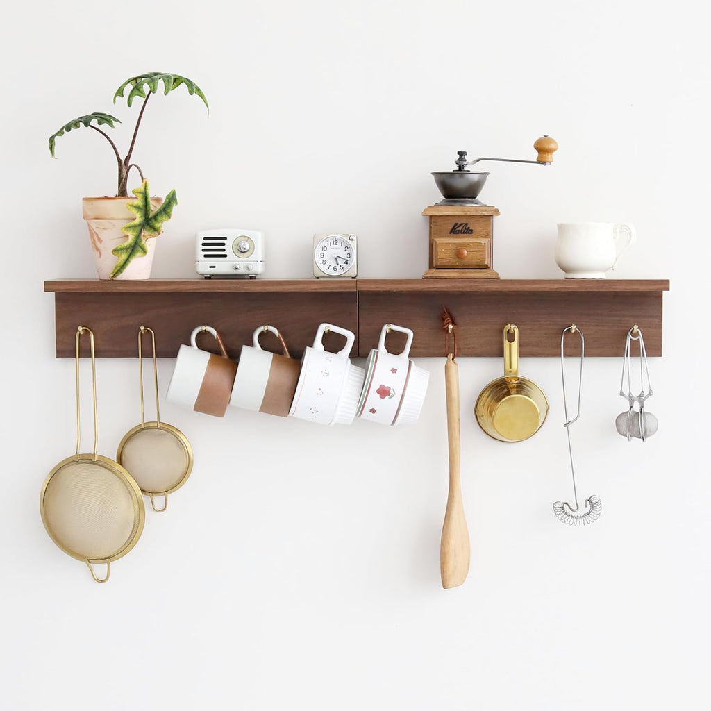 Walnut Wall Coat Rack with Hooks