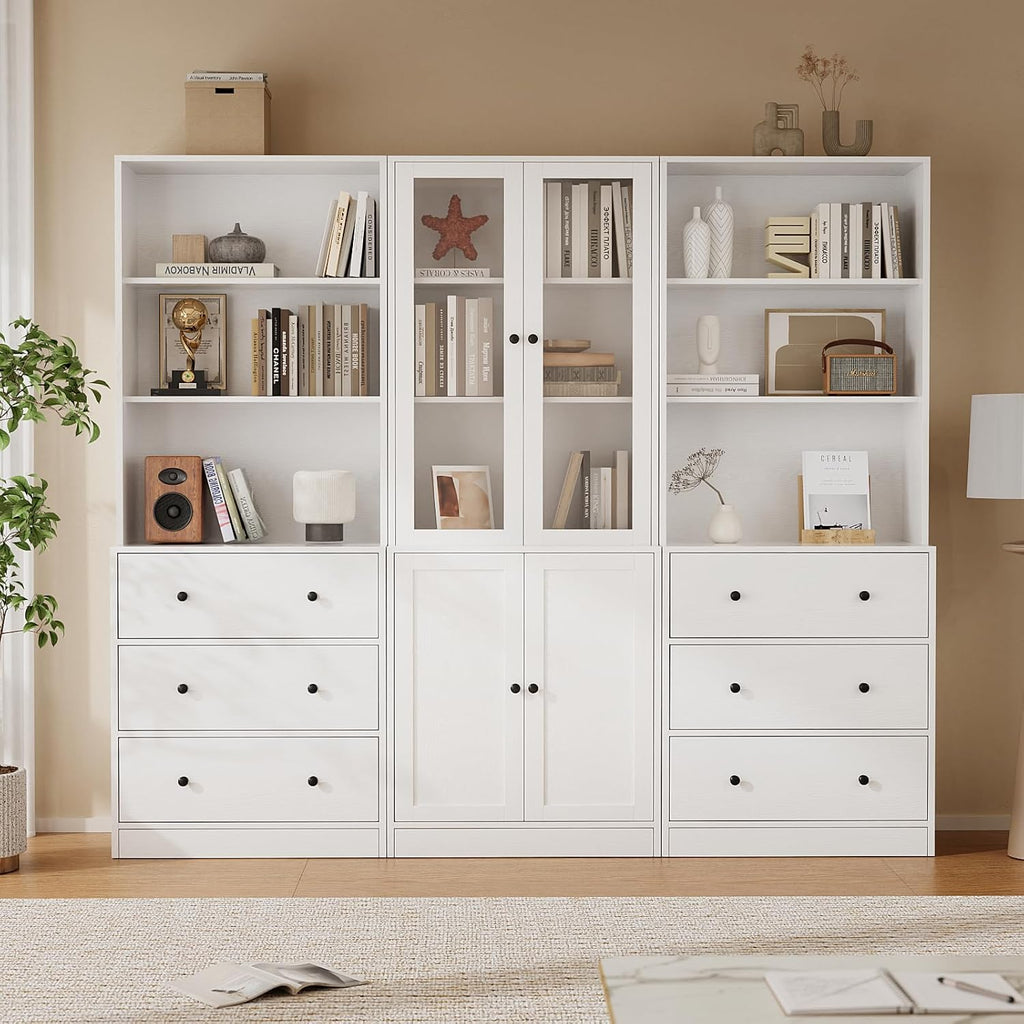 White Glass Bookcase with Storage Drawers