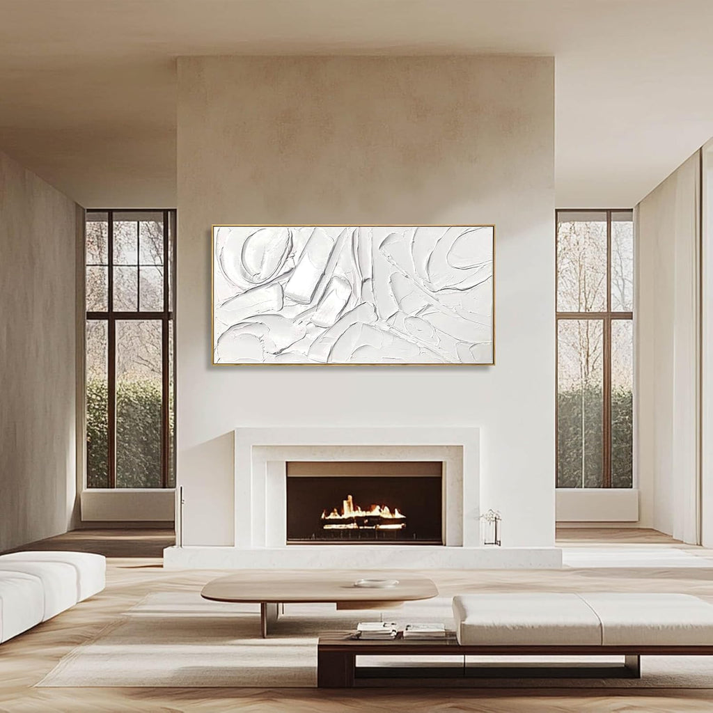White Hand Painted Abstract Wall Art 29x58 Inch