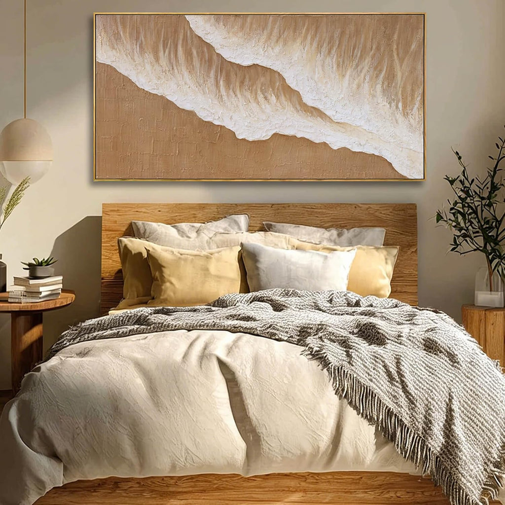Beige Textured Framed Canvas Wall Art 24x48  Inch