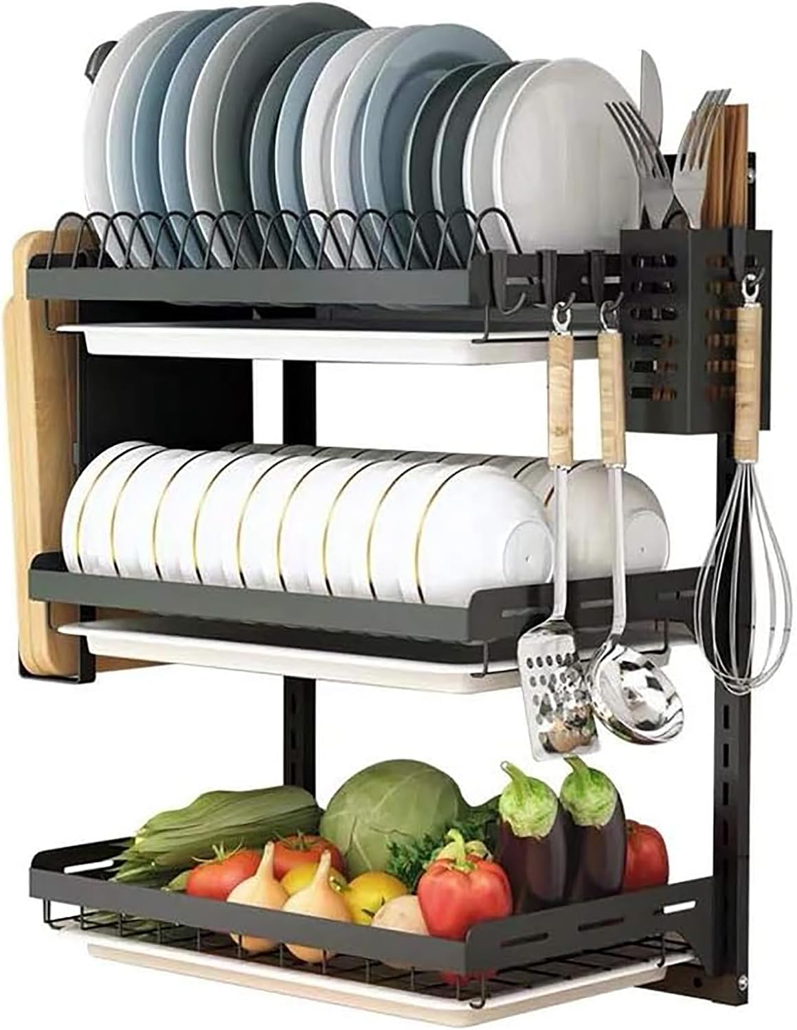 3 Tier Black Wall Dish Drying Rack