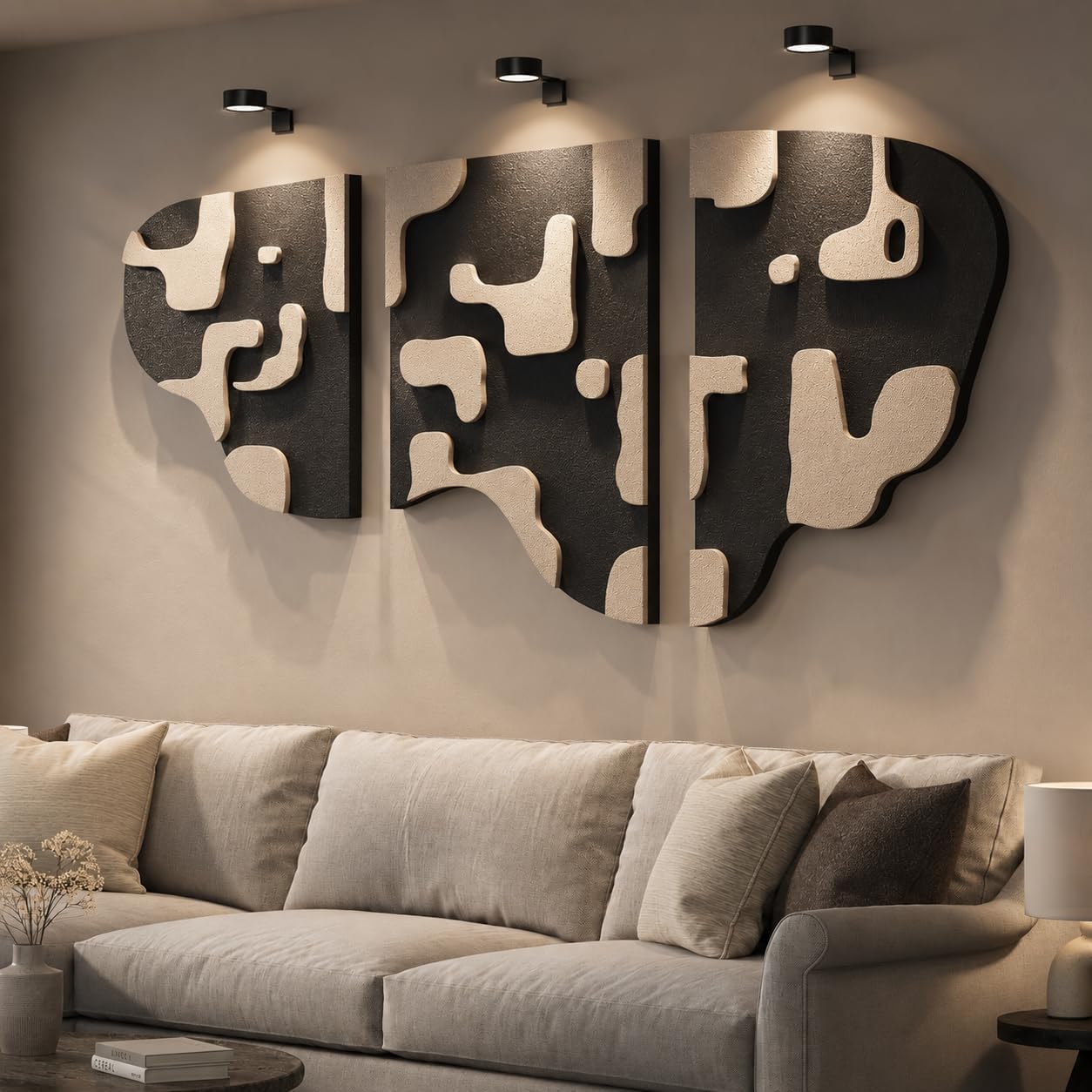 3Pcs Black Beige 3D Textured Wall Art