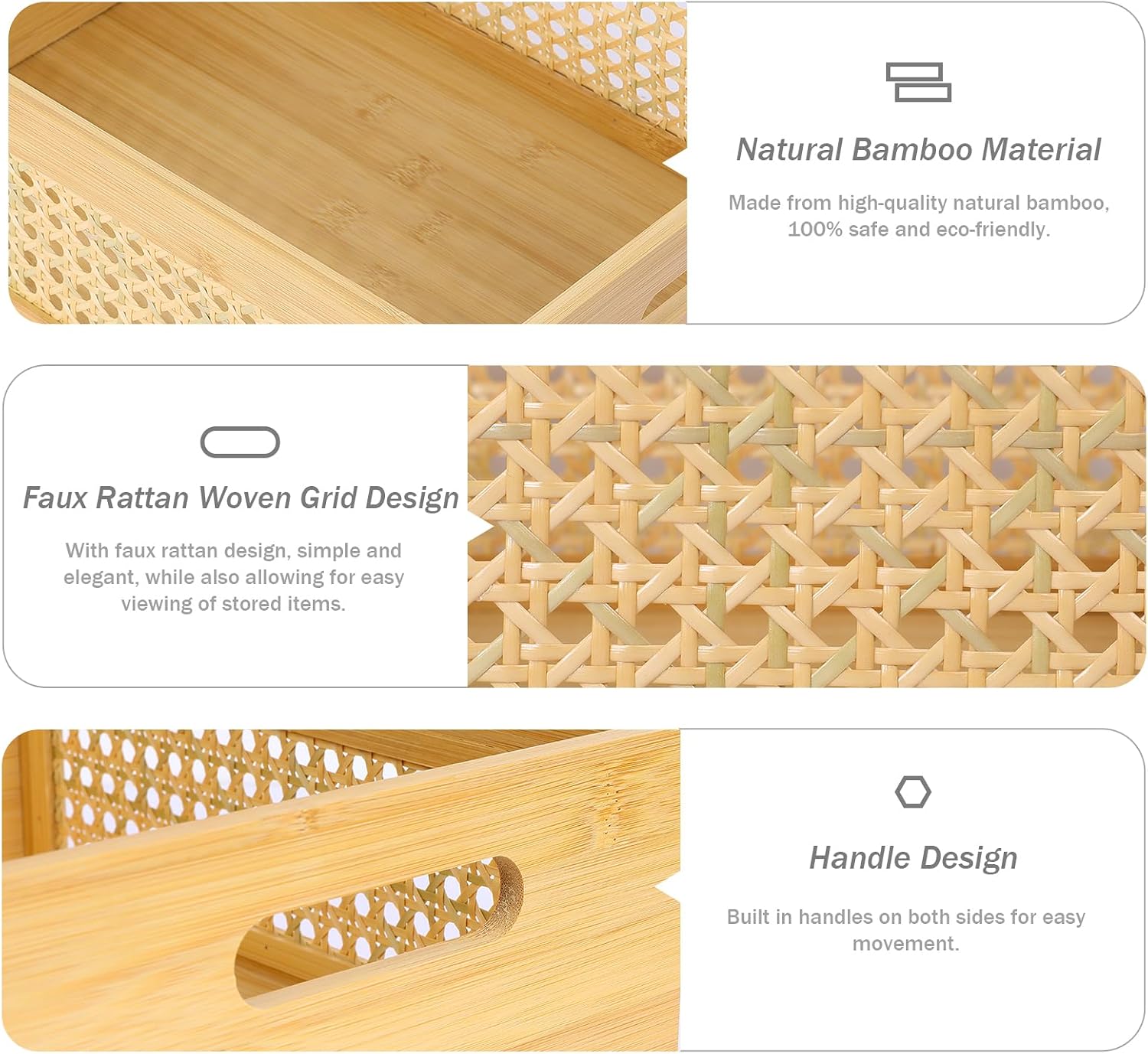 3 Pack Rattan Bamboo Nesting Baskets